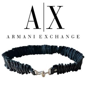 A/X Armani Exchange Black Leather STRETCHY adjustable silver buckle unisex belt